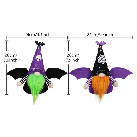 Halloween Gnome Plush Hanging Ornament With Bat Wings Faceless Doll Wizard Hat Spider Web Skull Pattern Party Home Decoration