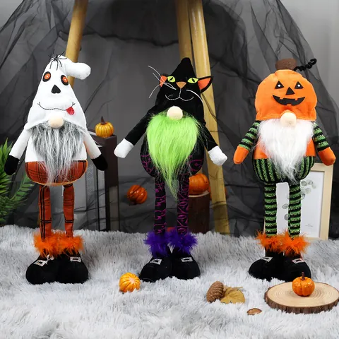 Halloween Kabouter Decoratie Telescopische Gezichtsloze Oude Man Pluche Pop Pompoen Spook Zwarte Kat Ornament Home Party Decor Verstelbare Hoogte