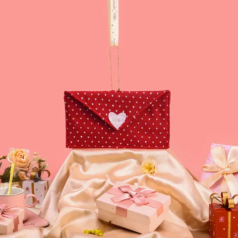 Valentine Day Red Knitted Heart Envelope Decoration Gift Bag Hanging Ornament For Cards Party Home Decor