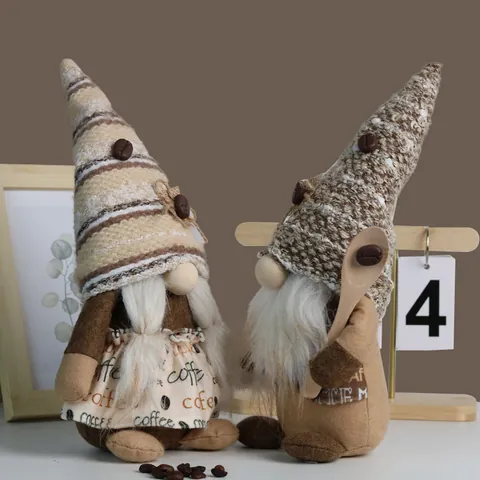Kaffee-Themen Gesichtslose Zwerge Plüschpuppen Mit Holzlöffel Dekor Nordischer Landhausstil Home Office Fenster Dekorationen