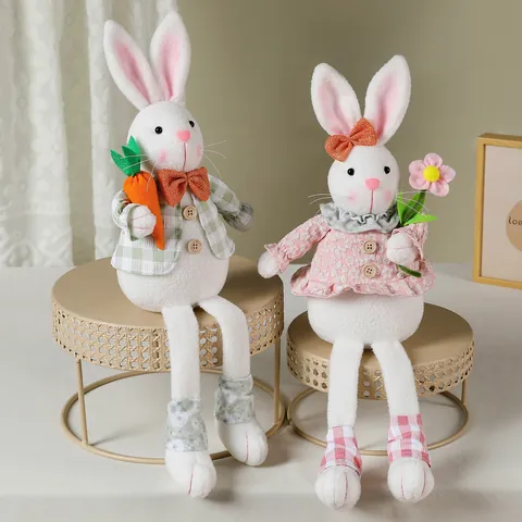 Pasen Lange Benen Konijn Pluche Pop Schattige Bunny Zittend Ornament Voor Huis Festival Feest Binnen Decoratie Groen Roze