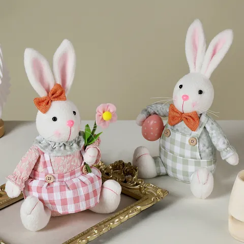Ornamento Gnomo Peluche Coniglio di Pasqua Bambola Seduta Con Statuetta di Uovo di Carota per la Decorazione della Festa di Primavera in Casa