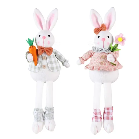 Pasen Lange Benen Konijn Pluche Pop Schattige Bunny Zittend Ornament Voor Huis Festival Feest Binnen Decoratie Groen Roze