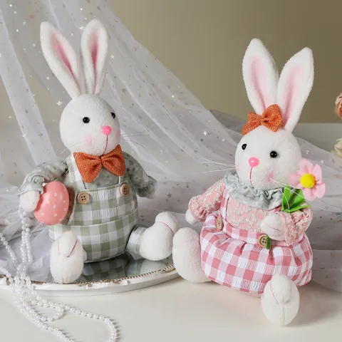Ornamento Gnomo Peluche Coniglio di Pasqua Bambola Seduta Con Statuetta di Uovo di Carota per la Decorazione della Festa di Primavera in Casa