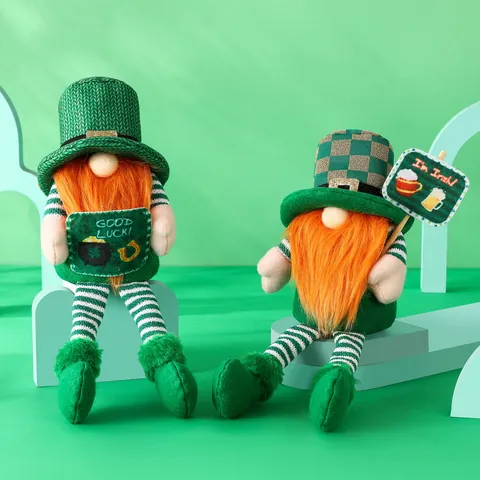 St Patrick's Day Gnome Lucky Irish Leprechaun Faceless Plush Doll Long Legs Green Clover Ornaments Holiday Party Home Decor