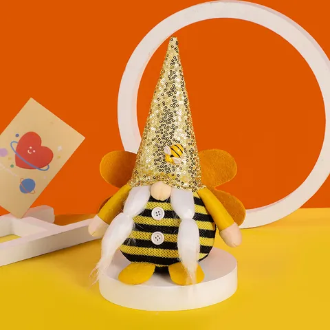 Handmade Bumblebee Festival Gnome Plush Doll Bee Themed Striped Dwarf No-Face Doll Ornament With Wings For Home Spring Party Decoration