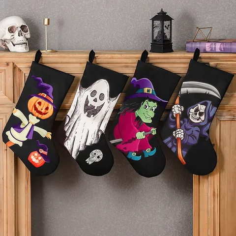 Halloween Hanging Stocking Gift Bag Non-woven Fabric Skeleton Ghost Witch Scarecrow Printed Hanging Ornament For Party Decor