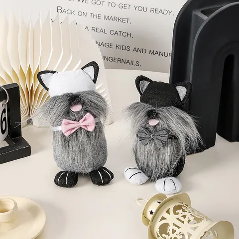 Gnomo de Gato de Pascua Muñeca sin Rostro Adorno de Felpa Figura de Enano de Tela Hecha a Mano para Decoración de Pascua
