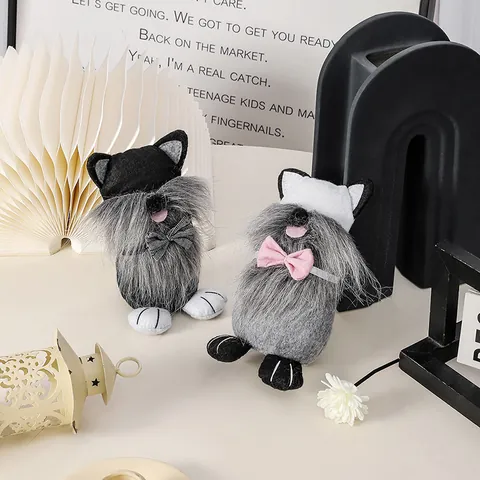 Gnomo de Gato de Pascua Muñeca sin Rostro Adorno de Felpa Figura de Enano de Tela Hecha a Mano para Decoración de Pascua
