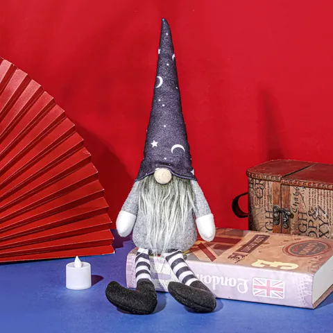Halloween Long Legged Gnome Ornaments Witch Hat Moon Star Pattern Faceless Doll For Home Party Halloween Decoration