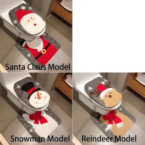 Christmas Toilet Seat Cover Non-Woven Fabric Santa Snowman Reindeer Bathroom Decor Festive Holiday Party Home Decoration