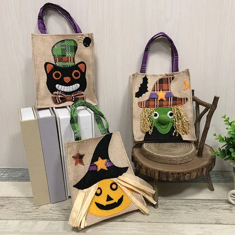 Halloween Non-Woven Fabric Candy Gift Bag Cartoon Pumpkin Witch Black Cat Tote Bag For Party Decoration Supplies