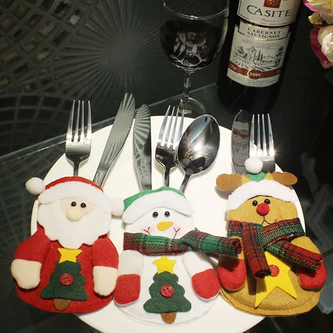 Christmas Cutlery Bag Santa Claus Snowman Reindeer Felt Non-woven Tableware Holder Holiday Table Decor Party Favor