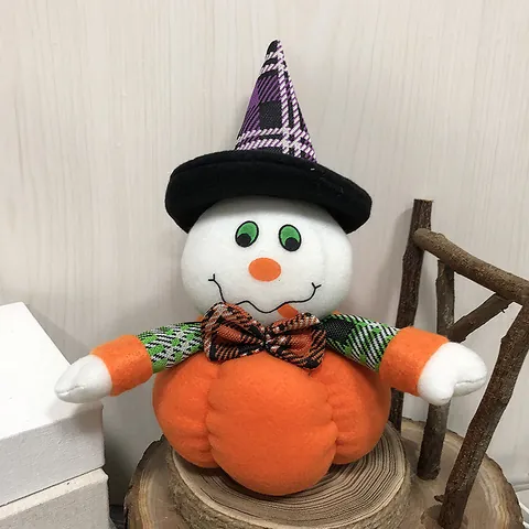 Halloween Pumpkin Plush Doll Decoration Witch Ghost Black Cat Figurines Home Party Bar Festive Plush Toy Ornament