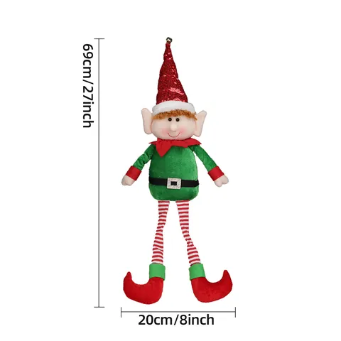 Christmas Long Leg Elf Doll Sitting Sequin Hat Elf Figurine Stuffed Plush Toy For Home Holiday Decoration Gift Xmas Ornament
