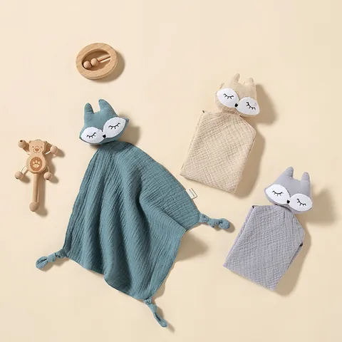 Copertina di Linus in Mussola di Cotone per Neonati Carino Volpe Lovey Doudou Lenitivo Morbida Garza Animale Peluche Giocattolo per il Sonno per Neonati