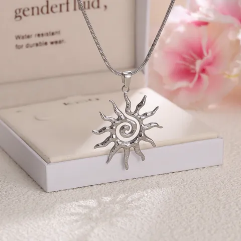 Collana con Pendente a Sole a Spirale in Acciaio Inossidabile da Donna Catena a Serpente Oro Argento Resistente all'Acqua