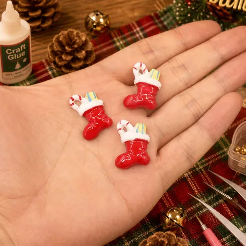 Christmas Stocking Miniature Resin Charms DIY Accessories For Phone Case Decoration Festive Crafting Cute Holiday Gift Decor
