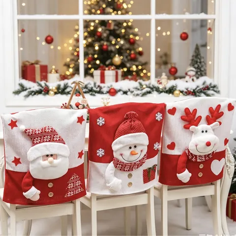 Weihnachten Stuhlbezüge Set Weihnachtsmann Schneemann Rentier 3D Puppe Gestrickte Esszimmer Stuhl Rückenbezüge Für Zuhause Party Dekor