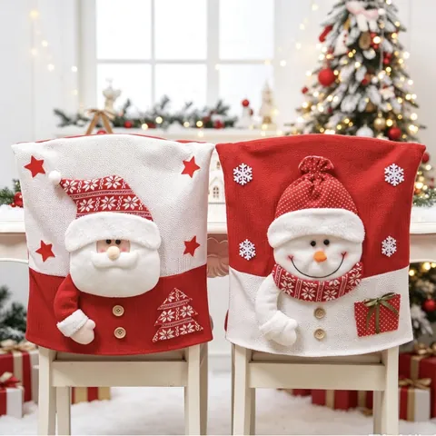 Weihnachten Stuhlbezüge Set Weihnachtsmann Schneemann Rentier 3D Puppe Gestrickte Esszimmer Stuhl Rückenbezüge Für Zuhause Party Dekor