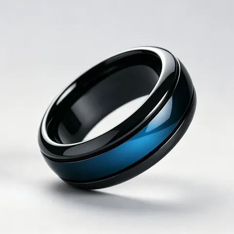 Men Tungsten Steel Ring Black And Blue Dual Color Polished Band Fashion Jewelry For Anniversary Party