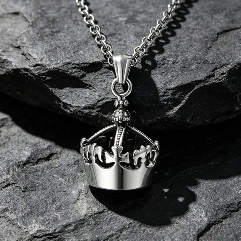 Vintage Edelstahl Krone Kreuz Anhänger Halskette Für Unisex Retro Königlichen Palast Stil Punk Trendy Schmuck Silber Farbe