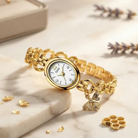 Damen Quarzuhr Ovales Zifferblatt Legierung Kettenarmband Armbanduhr Mit Bienen Fisch Anhänger Elegant Vintage Stil Für Damen