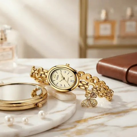 Dames Horloge Kwarts Ovale Wijzerplaat Legering Ketting Armband Met Bij Vis Hanger Elegant Vintage Stijl Voor Dames