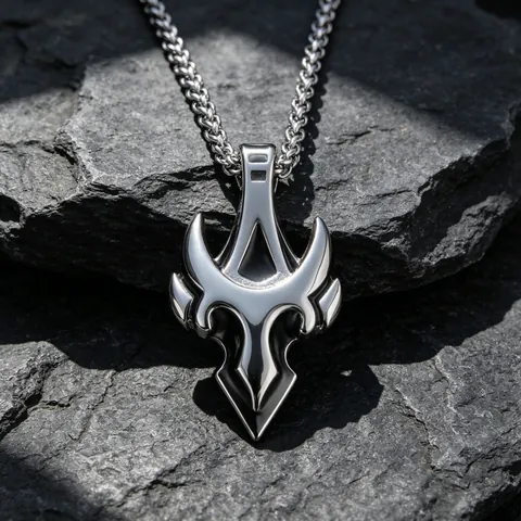 Collana con Ciondolo Guerriero a Dente di Lupo Acciaio al Titanio Smalto Nero Totem Tribale Punk Gioielli Gotici per Uomo Donna