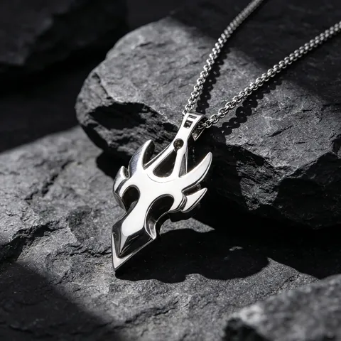Collana con Ciondolo Guerriero a Dente di Lupo Acciaio al Titanio Smalto Nero Totem Tribale Punk Gioielli Gotici per Uomo Donna