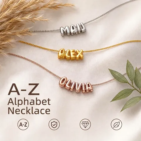 Alphabet Letter Pendant Necklace Copper 18K Gold Plated Bubble Style Elegant Fashion Women Neck Jewelry