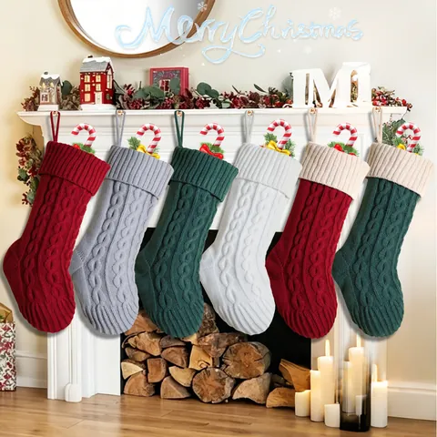 Cable Knit Christmas Stockings Polyester Hanging Holiday Party Home Decorations Festive Warm Ornaments