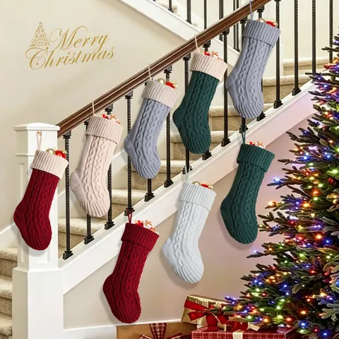 Cable Knit Christmas Stockings Polyester Hanging Holiday Party Home Decorations Festive Warm Ornaments