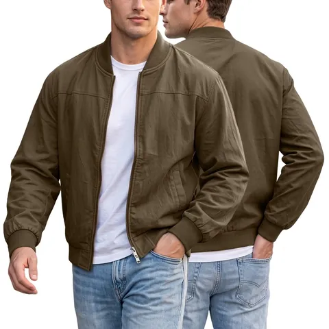 Chaqueta Bomber de Estilo Americano para Hombre Color Sólido Casual Cortavientos Ligero Chaqueta de Béisbol Con Bolsillos de Cremallera Algodón Top