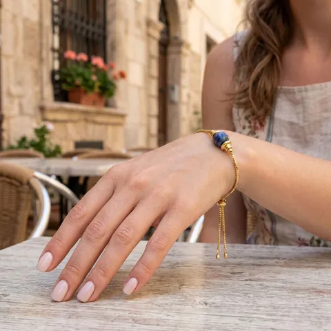 18K Vergoldetes Kupfer Naturstein Verstellbares Armband Unregelmäßiges Lapis Amethyst Edelstein Schiebe Kette Armband Für Damen Schmuck