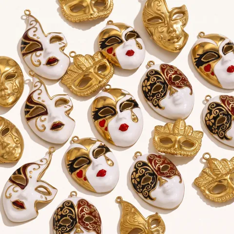 Stainless Steel Creative Peking Opera Mask Pendant Enamel Drip Oil Traditional Face Mask DIY Jewelry Necklace Accessories