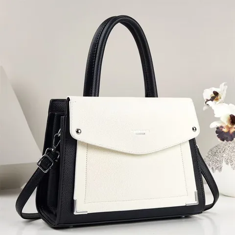 Women PU Leather Handbag Large Capacity Embossed Shoulder Crossbody Bag With Flower Metal Buckle And Adjustable Strap