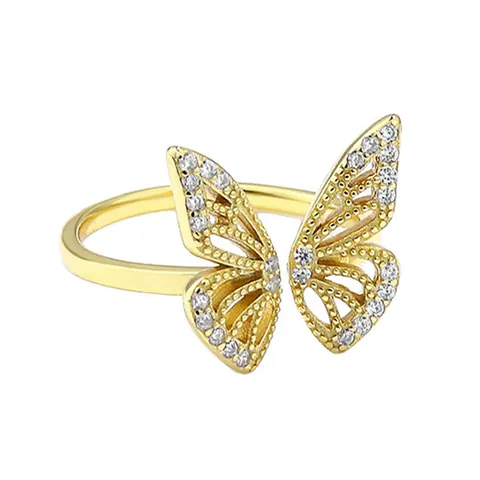 925 Sterlingsilber Schmetterling Offener Ring Für Damen Eleganter Strass Pavé Verstellbarer Fingerring Mode Schmuck Geschenk