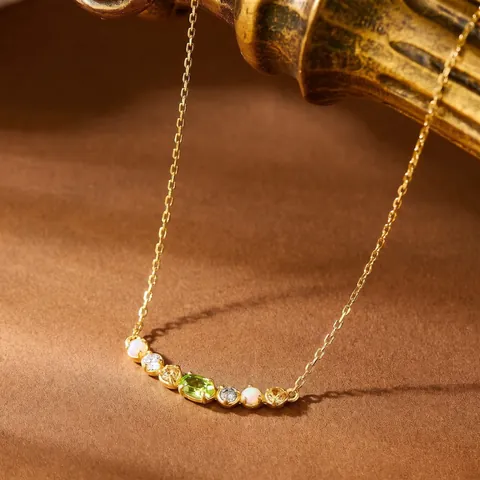 Collar de Plata de Ley 925 Con Peridoto Natural Chapado en Oro Ópalo Artificial Strass Estilo Japonés Lujo Collar de Gemas NL024311 Joyería