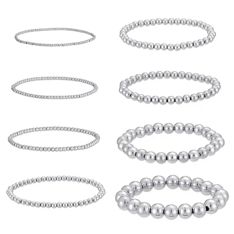 Pulsera De Cuentas Redondas De Acero Inoxidable Pulido Minimalista Cadena De Bolas Joyería Para Hombres Y Mujeres