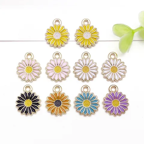 Enamel Daisy Sunflower Alloy Charms For DIY Jewelry Making Colorful Floral Pendants For Necklace Bracelet Keychain Earring Handicraft
