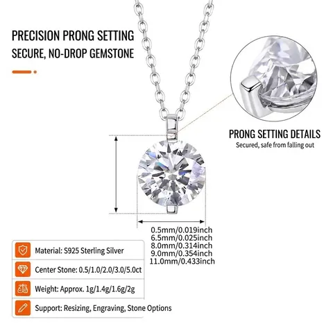 925 Sterlingsilber Moissanit Anhänger Halskette Brillanter Rundschliff Solitär Halskette Mit GRA Zertifikat Für Damen Hochzeits Schmuck