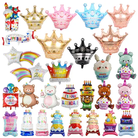 Birthday Cake Bear Foil Balloons Aluminum Film Mylar Standing Cartoon Decoration For Party Anniversary Celebration