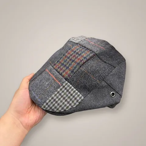 Vintage British Style Patchwork Newsboy Cap For Men Women Adjustable Woolen Herringbone Plaid Beret Hat Retro Painter Cap