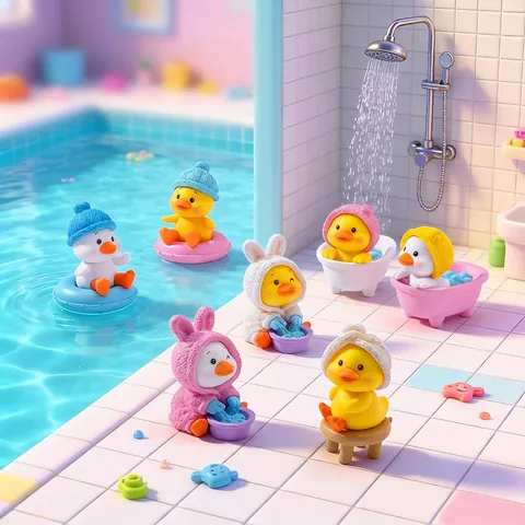 Miniature Yellow Duck Figurine Cartoon Animal PVC Doll Bath Theme Micro Landscape DIY Accessory Office Desk Ornament Decoration