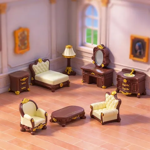 European Vintage Miniature Furniture Resin Ornament Dollhouse DIY Accessories Mini Table Chair Bed Mirror Cabinet Desktop Figurine Decor