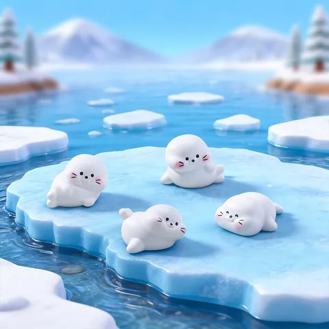 Figurines de Phoque en Résine Miniature Ornements de Micro Paysage Animaux Polaires Décor de Glacier DIY Petites Statues de Lion de Mer