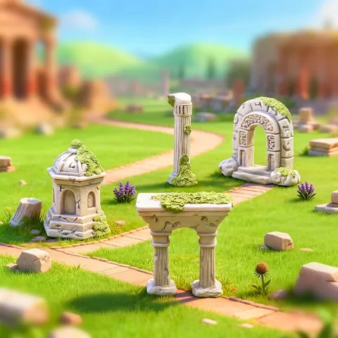 Resin Micro Landscape European Ruins Roman Columns Mossy Ancient Architecture Mini Statues DIY Terrarium Decor
