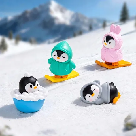 Conjunto de Figuras de Pingüino de Esquí en PVC para Decoración de Micro Paisajes de Nieve DIY Adorno de Coche