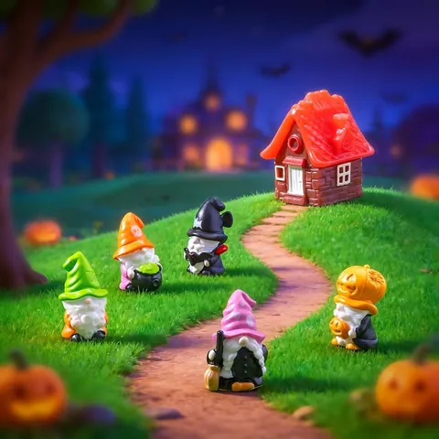 Halloween Resin Gnome Figurines Witch Skull Pumpkin Mini Ornaments DIY Micro Landscape Decoration Desktop Car Home Decor